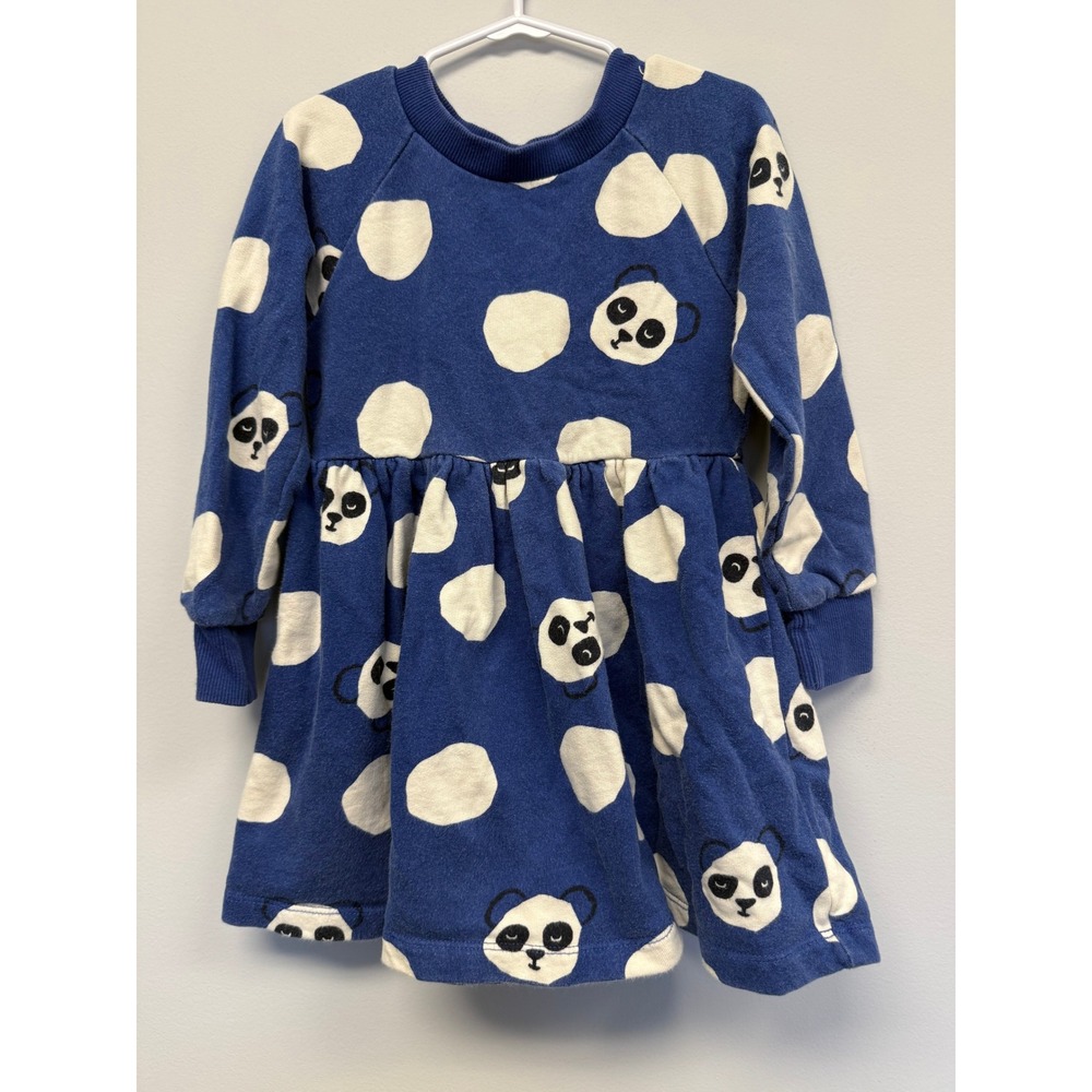 Hanna Andersson Blue Panda Polka Dot Long Sleeve Sweatshirt Dress Kids Size 4